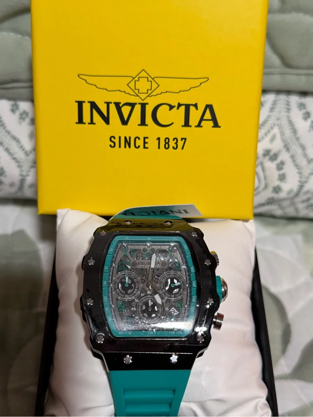 Invicta racing Turquoise Silicone Strap Black-Tone Chronograph